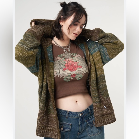 SOLD y2k knit drop shoulder drawstring hoodie - Picture 3 of 4